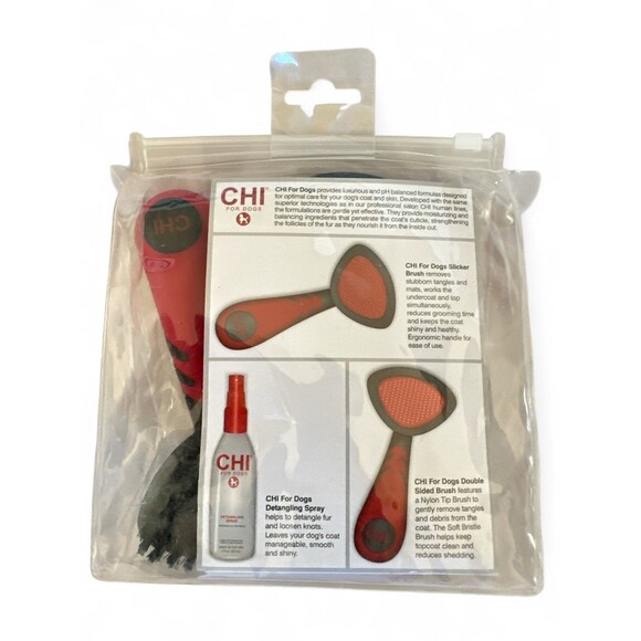CHI Small Dogs Detangling Kit Grooming 3 Piece w/ Spray Slicker Brush & Double - Picture 5 of 5
